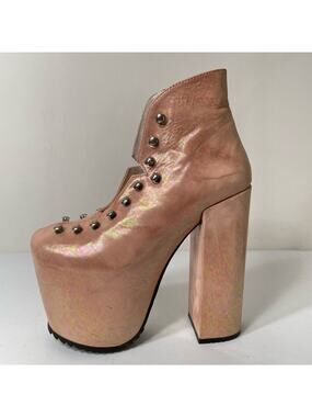 Unif Hellbound Mermaid Pink Holographic Platform Boots Alt Pastel Goth Rave 5